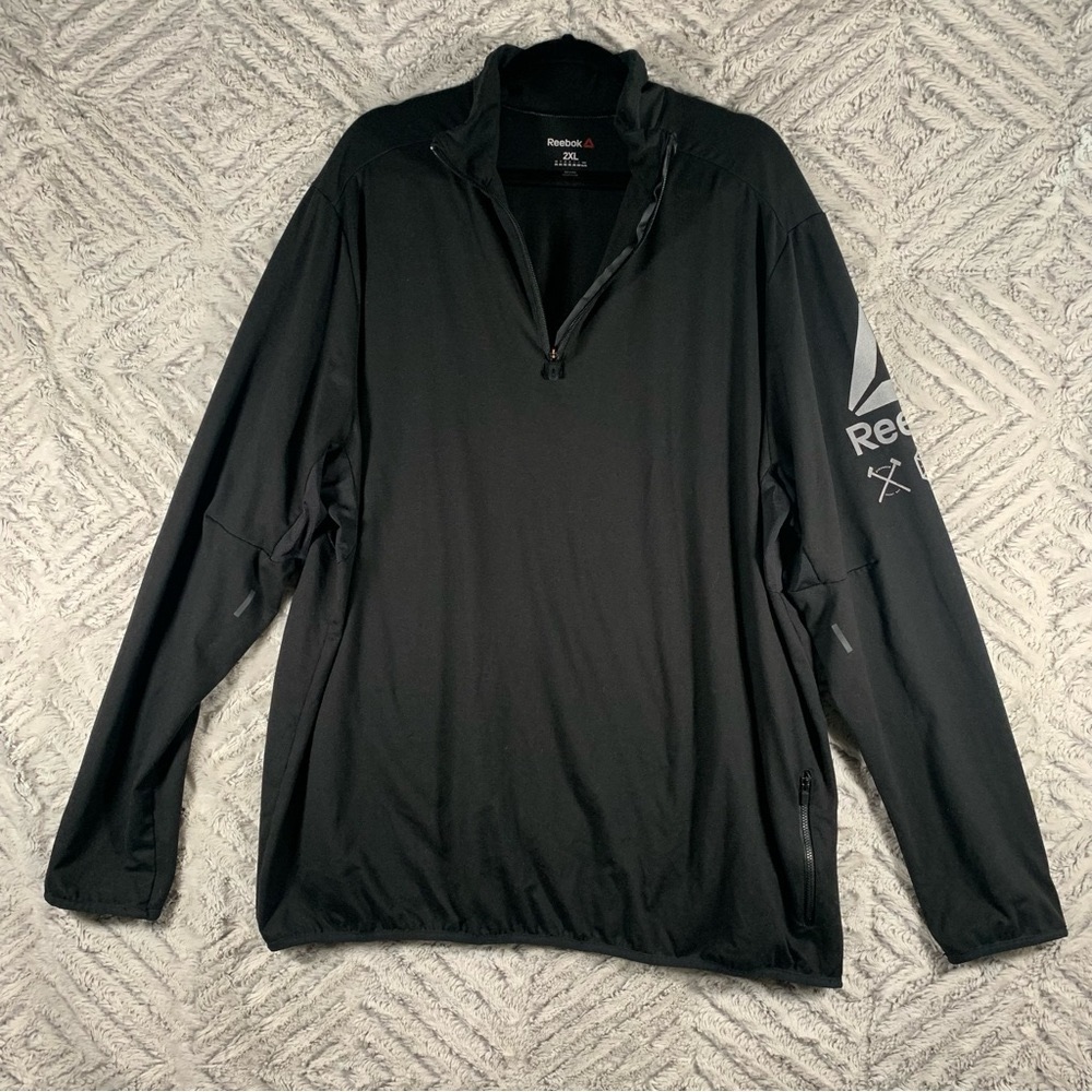 REEBOK MENS 2XL BLACK LIGHTWEIGHT PULLOVER SWEATSHIRT QUARTER ZIP SOFT THIN GOLF